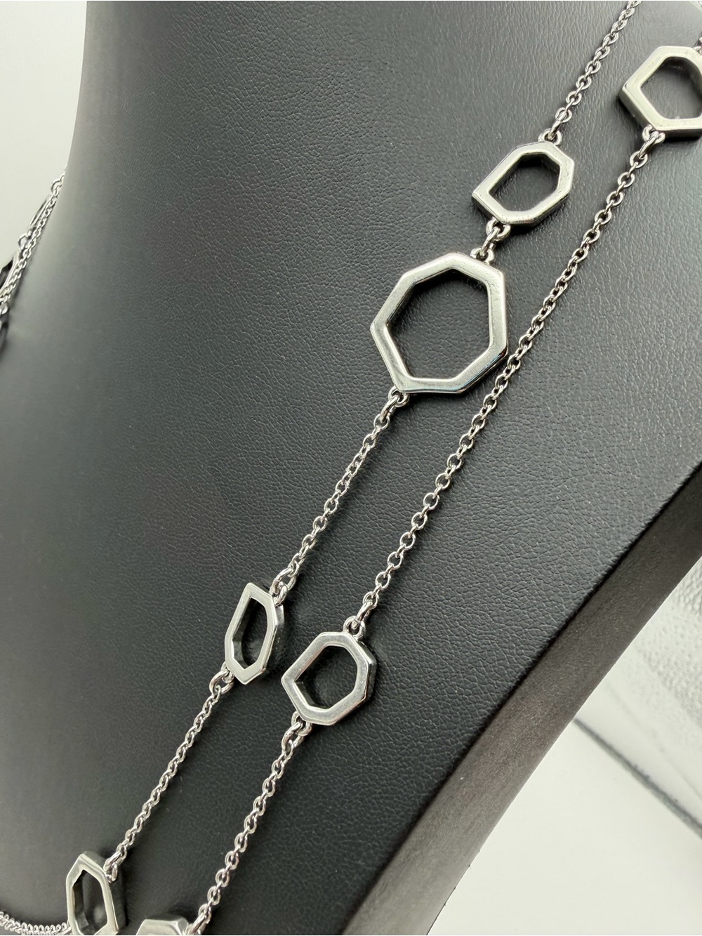 Anne Taylor Silver tone Multi-Chain Geometric Necklace 40 inches - Picture 5 of 9